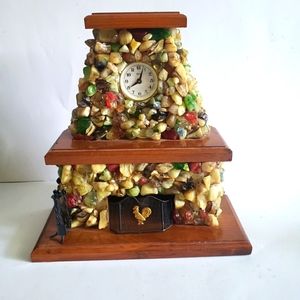 Vintage Minature German GemStone  Fireplace w/ Norco Clock, Screen & Tools -